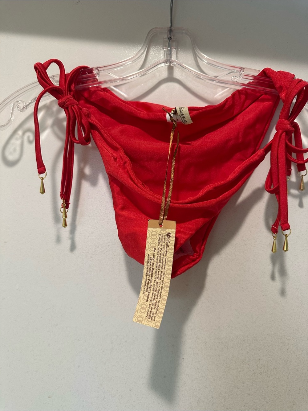NWT Bellissima Red Bikini Bottom with Gold Tie Accent Size Large